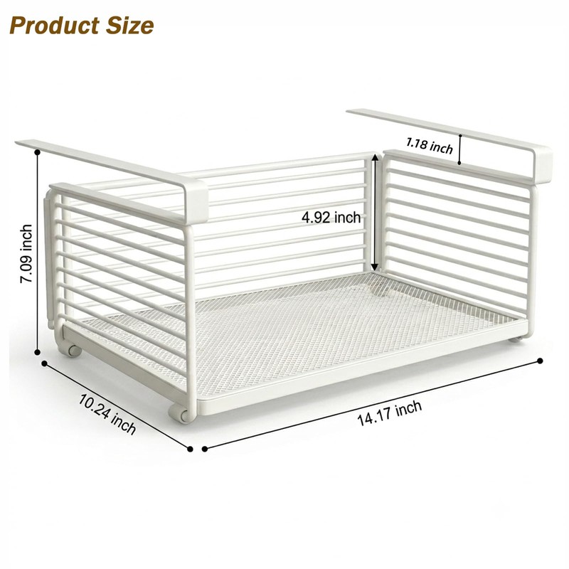 Under Cabinet Organizer, 14.2 Inch Slide Out Storage Basket, Metal