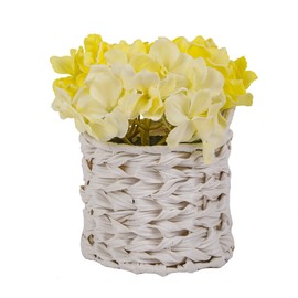 National Tree Company Artificial Flower Bouquet, Hydrangea Flower Blooms, Yellow, Includes White Basket, Loop Handles, Spring Collection, 10 Inches