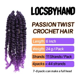 LOCSBYHAND 6 Inch Short Pre-looped/twisted Passion Twist Crochet Hair 4 Packs for Mixed-color Using (4 Packs, TPurple(Ombre Purple)