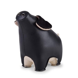 Züny - Pig Diya - Paperweight - Faux Leather/Polyester Fibres/Iron Pellets - Black/White - 11.5 cm x 7 x 10 cm