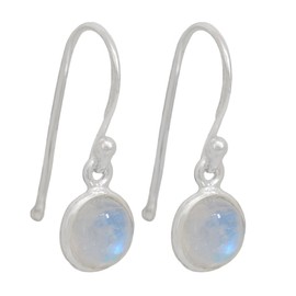 I Be, Rainbow Moonstone Gemstone Earrings Round 925 Silver Length 2.5 cm in Gift Packaging, 397911 K S