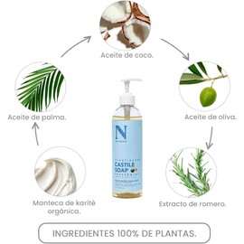 Dr. Natural Jabón de Castilla Líquido para Cuerpo Natural, Orgánico, Sin Sulfatos y Parabenos Shampoo y Jabon Facial Hecho de Plantas, Aceite de Oliva, Coco y Palma, Manteca de Karité y Romero (Hierbabuena)