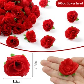 SITUMEIZI 100 Pcs 1.3 inches Mini Red Rose Head Red Roses Artificial Flowers for Home Wedding Bouquet Flower Wall Garden DIY Party Birthday Decor