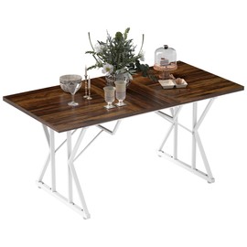 HOMCOM 63"-47" Expandable Dining Table for 4-6 People, Farmhouse Extendable Dining Room Table with Heavy Duty Metal Trestle Base, Rectangle Kitchen Table, Distressed Brown