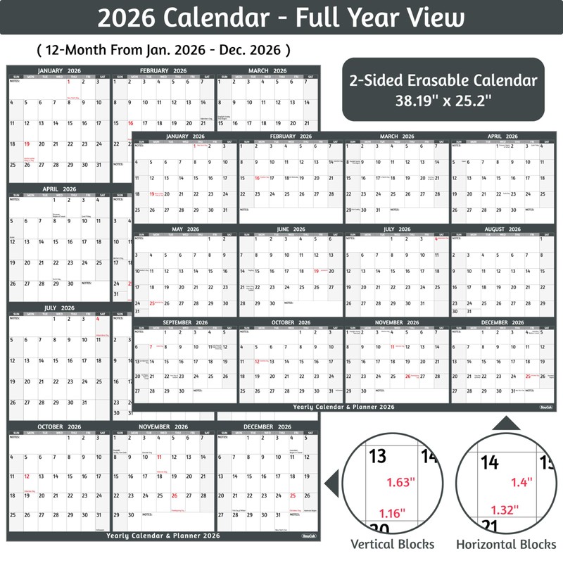 2026 Dry Erase Calendar – Large Yearly Wall calendar 2026,