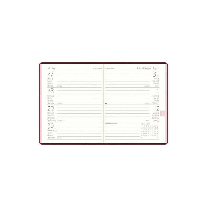 Taschenkalender bordeaux 2026 - Büro-Kalender 8,3x10,7- 1W/2S - flexibler Kunststoffeinband