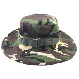 L-Peach Men's Boonie Bush Hat with Chin Strap, Foldable UV Protection, Wide Brimmed Bucket Hat for Outdoor Fishing, Hiking, Camping, Hunting, Green Camouflage