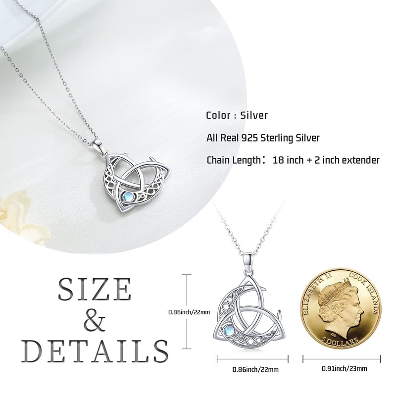 Midir&Etain Celtic Knot Necklace 925 Sterling Silver Moonstone Moon Pendant