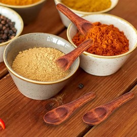 HUATEEN Mini Wooden Spoons Set - 8pcs 6cm Small Salt & Spice Scoops, Natural Phoebe Zhennan Wooden Teaspoons for Kitchen, Honey, Coffee, Cooking Utensils (Brown)
