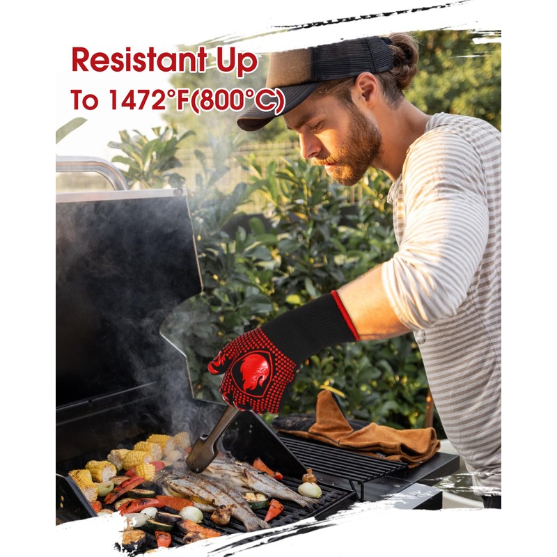 Innconee 2 Pairs BBQ Gloves 1472℉ Heat Resistant Gloves BBQ