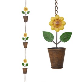 Alpine Corporation QES146HH Metal Hanging Sunflower Pot Catcher RAIN Chain, Multicolor