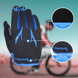 SAWANS Cycling Gloves Full Finger MTB Padded Breathable Gloves for Men Women Camping Cycling Running (Blue, XL)