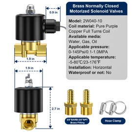 TAILONZ PNEUMATIC 3/8 Inch NPT DC12V Brass Electric Solenoid Valve 2W040-10 Normally Closed Water, Air, Diesel