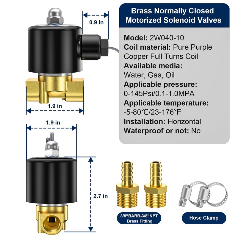 TAILONZ PNEUMATIC 3/8 Inch NPT DC12V Brass Electric Solenoid Valve