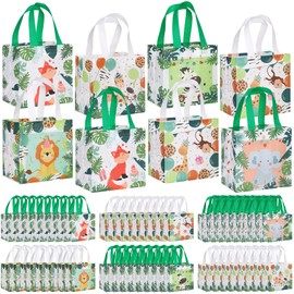 Silkfly 60 Pcs Jungle Animal Gift Bags Safari Goodie Bags Animal Print Birthday Bags Non Woven Safari Jungle Favor Bags with Handles Zoo Animal Bags for Safari Jungle Party Supplies (Jungle)