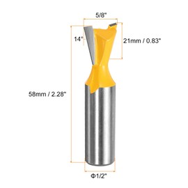 HARFINGTON 2pcs Dovetail Router Bits 5/8" Diameter 1/2" Shank Tungsten Carbide 14 Degree Dovetail Joint Drill Bit for Box Drawer Cabinet Joints Fine Woodworking