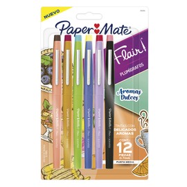 Plumones Paper Mate Flair con Aroma Punta de Fieltro 12 Colores Surtidos