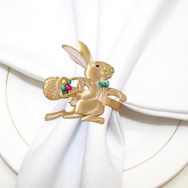 Gold Easter Napkin Rings Set of 6 Bunny Napkin Ring Holders Set Farmhouse Napkin Rings for Easter Decor Dinner Weddings Parties (A)