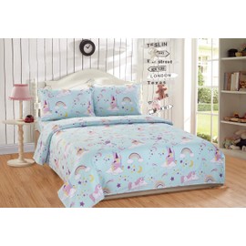 Fancy Collection Unicorn Rainbow Castle Stars Moon Pink Aqua Purple White Yellow Girls /Teens Sheet Set New (Twin)