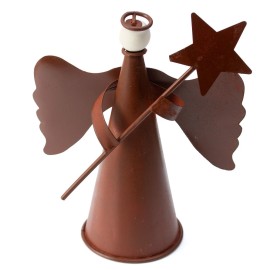 6-1/2" Rustic Tin Angel Christmas Tree Topper Holding a Star Wand