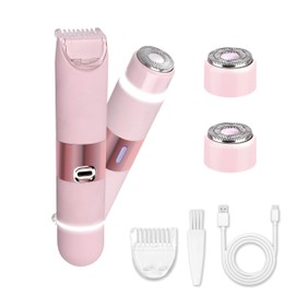 Bikini Trimmer for Women, Glow Aura Womens Shaver, Quiet Dual Head Waterproof Cordless Rechargeable Painless Trimmer for Underarms, Legs, Body (Pink)