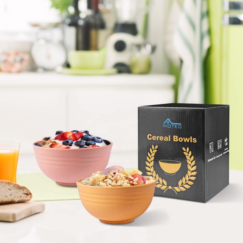 HOTEC BPA Free Unbreakable Wheat Straw Cereal Bowls - Microwave