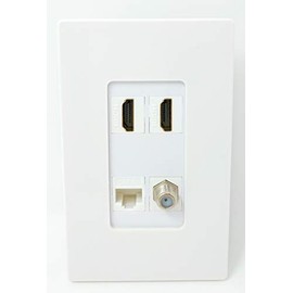 RiteAV - 2 x HDMI and 1 x Ethernet Cat5e and 1 x Coax Cable TV F Type Port Screwless Wall Plate - White