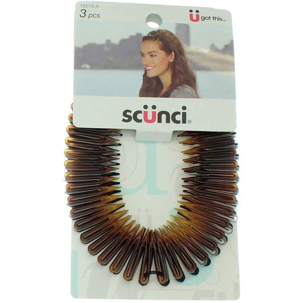 Scunci Effortless Beauty Stretch Hair Combs Tortoise, Opaque White, and Black (3-Count)