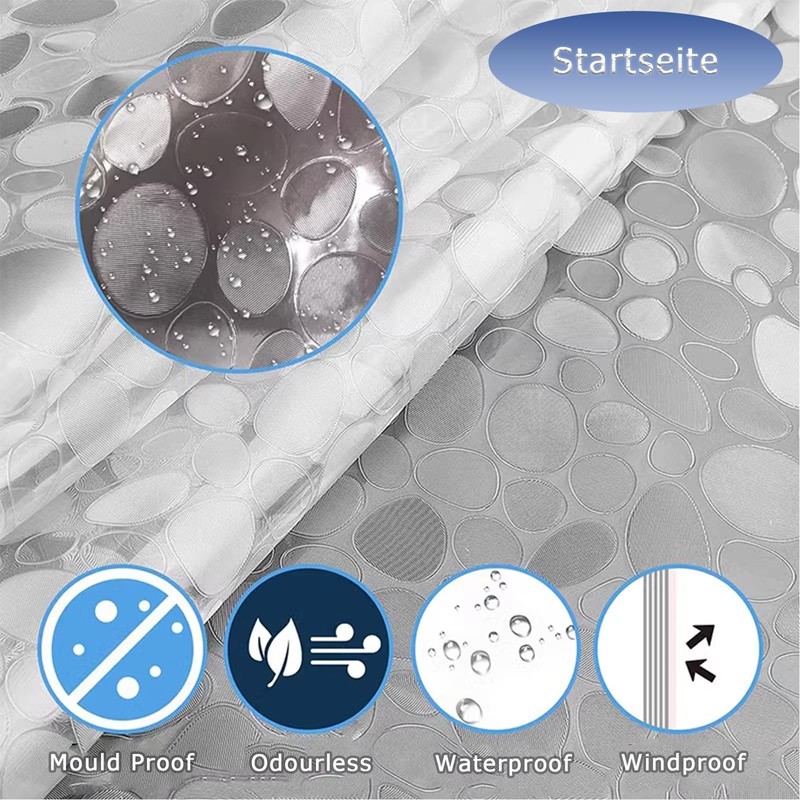Shower Curtains Mould Proof Resistant -3D Effect Pebble Clear Shower
