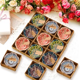 Yoande 12 Pcs 3.3 Inches Small Ceramic Bowls Mexican Pottery Dishes Boho Dipping Bowl Soy Sauce Dish Set for Sauces Ketchup Appetizer Condiment Valentines Day Gift Wedding Souvenirs Vintage Decor
