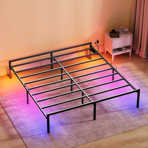 KKL King Bed Frame with LED Lights, 14 inch Heavy
