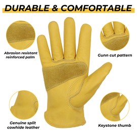 HANDLANDY 2 Pairs Gardening Gloves for Men and Women, Thorn Proof Leather Work Gloves Heavy Duty Comfortable Utility Garden Working Gloves Full Cowhide M