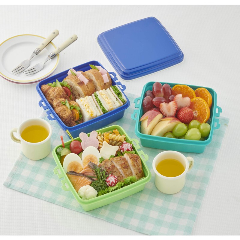 T-WORLD 4080 Stackable Picnic Case, Square Shape, 3 Tiers, Blue,