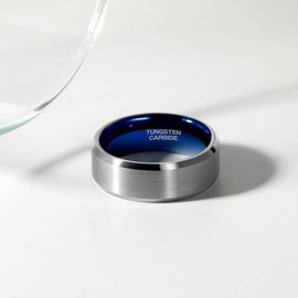 Zakk 4mm 6mm 8mm Tungsten Wedding Band Ring for Men Women Silver Blue Two-tone Domed Brushed Engagement Rings Comfort Fit (8mm,Size L 1/2)