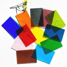 ILLUCKAI 12 Sheets Transparent Stained Glass Sheet Rainbow Colors, 6 x 4 inch Stained Glass Supplies Mosaic Glass Tiles for Stained Glass Artwork Mosaic Crafts
