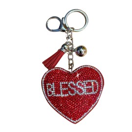 Popfizzy Red Blessed Keychain Accessories, Backpack Key Chain, Rhinestone Purse Charms for Handbags, Gift for Blessed People