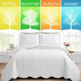 BOREA King Size Quilt Bedding Set White Bedspreads - Bed Summer Quilt Lightweight Microfiber Ultrasonic Bedspread- Classic Pattern Bedding Coverlet for All Season - 3 Piece (1 Quilt, 2 Pillow Shams)