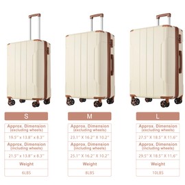 SVRCK Durable Expandable 3-Piece Luggage Set, Hard Shell ABS Suitcases with TSA Lock and Spinner Wheels, White Brown