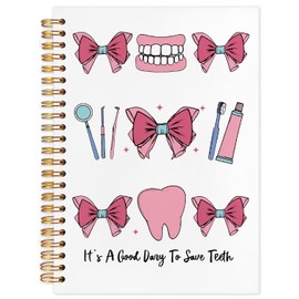 WUCHJ Dentist Gifts Notebook, Dental Hygienist Assistant Gifts Journal, Coquette Pink Bow Dental Spiral Notebook Journal for Note Taking, Dentist Office Supplies, 5.5x8.3 Inch