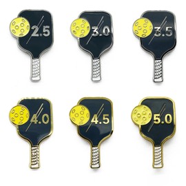 Pickleball Rating Pin Set – Levels 2.5 to 5.0 – 6 Paddle-Shaped Metal Pins in Gift Box – Celebrate Your Pickleball Journey – by PickleProGear