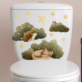 Taanfu Hedgehog Fox Flowers Toilet Cover Sticker Decals,Flower leaf bird Waterproof Toilet Lid Tank Seat Decals Cistern Self-Adhesive Bathroom Wall Sticker, Transparent, Taanfu-001