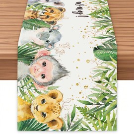 Safari Baby Shower Table Runner, 13x72 Inch Jungle Animals Kitchen Dining Table Decoration for Boy Safari Baby Shower(2pc)