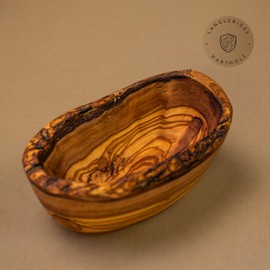 das Olivenholzbrett® Olive Wood Bowl with Natural Rim, Wooden Bowl, Irregularly Shaped, Tapas Bowl, Multi-purpose Bowl, Snack Bowl, Serving Bowl, Olive Wood, Oval 16 cm