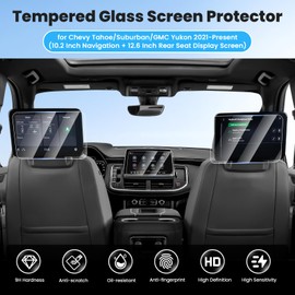 Canvcle 3PCS Screen Protector for 2021-2025 Chevy Tahoe/Suburban/GMC Yukon 10.2 Inch Navigation and 12.6 Inch Rear Seat Touch Screen, 9H Tempered Glass Radio Display Screen Cover Protective Film