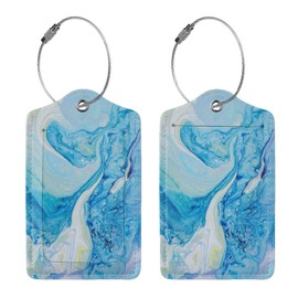 2 Pcs Blue Marble Luggage Tag for Suitcase, Steel Loop with Privacy Cover ID Label, Birthday Gift for Women Men Boy Girl Bag Baggage