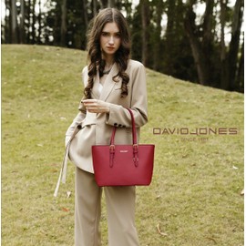 David Jones - Women's Shopping Handbag - Shoulder Bag - PU Leather Long Handle - Shopper Capacity Medium Size - Elegant City Bag - Silver