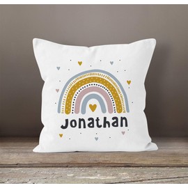 SpecialMe® Children's Cushion Cover Rainbow with Name Heart Name Name Cushion Children Baby Boys White 40 cm x 40 cm