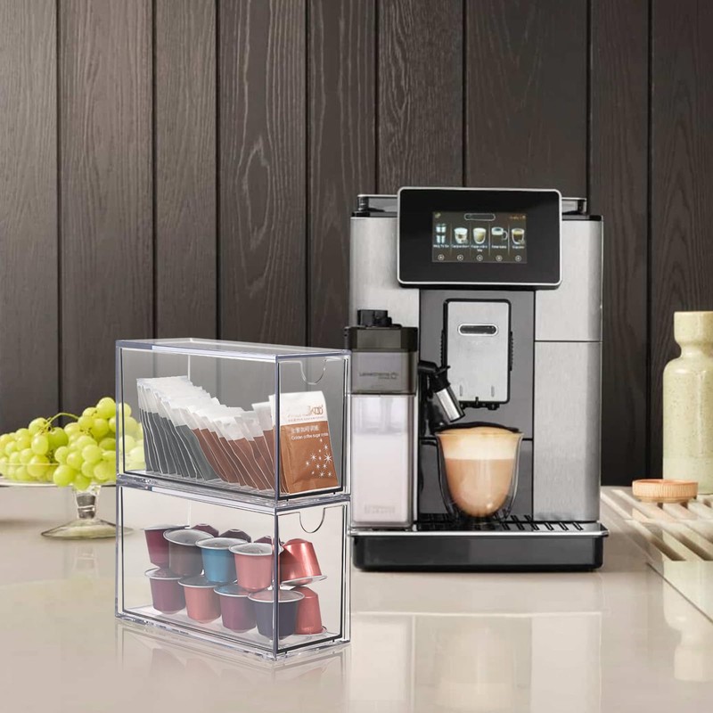 SUMNACON 2 Pack Acrylic Tea Bag Drawer Organizer, Clear Stackable