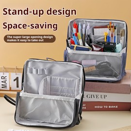 XrFc Standing makeup bag, Stand up makeup bag, Travel Makeup Organizer, Waterproof with Multiple Compartments, Large Capacity, Business Trips, Fitness, Parties and Daily Commutes (Beige)