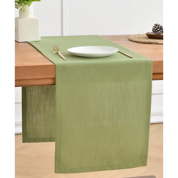Wracra Sage Green Linen Table Runner, 150 cm Long, Machine
